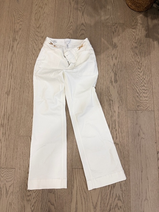 White House Black Market Denim - White House Black Market Women's White Boot-Cut Jeans with Gold-Tone Accents